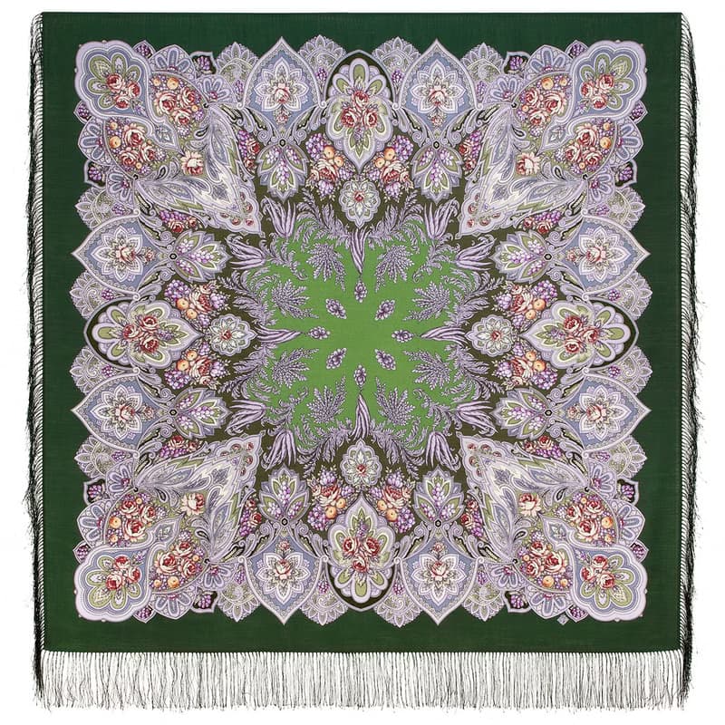 Pavlovo Posad Russian Shawl 100% Wool Scarf 125x125 cm Wrap Silk Fringe 2016-9