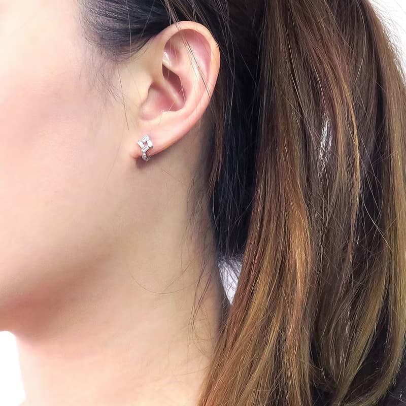 奏曲四方鋯 易扣耳環 圈式 純銀耳環 女生耳環