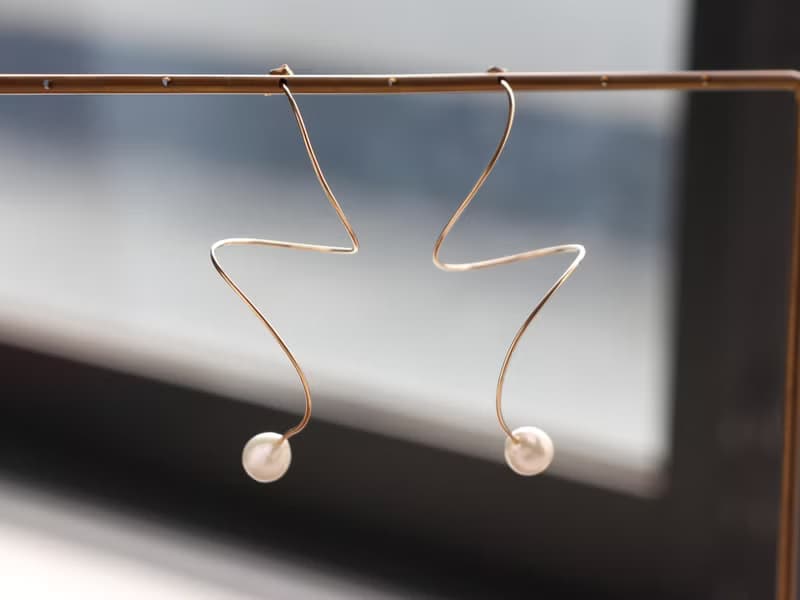 14kgf-Spiral pearl pierced earrings