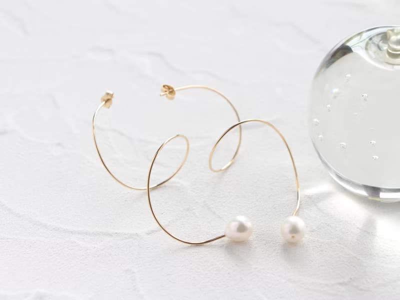 14kgf-Spiral pearl pierced earrings