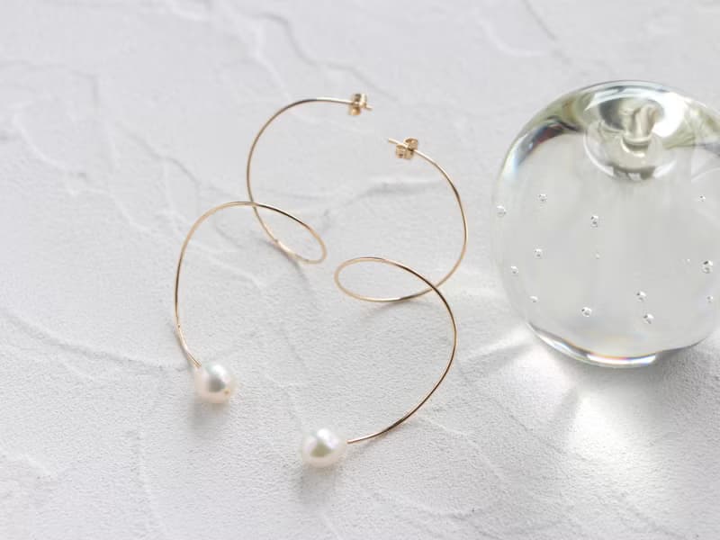 14kgf-Spiral pearl pierced earrings