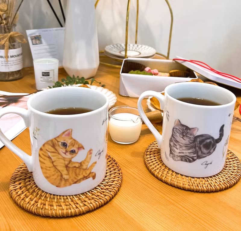 合作插畫藝術家-英格藍貓 下午茶骨瓷杯系列-甜蜜貓貓杯