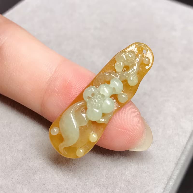 冰黃翡翡翠巧雕蓮花 | 天然緬甸玉A貨翡翠 | 送禮