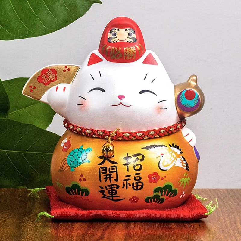 日本藥師窯彩繪櫻花達摩招財貓辦公桌面擺件可愛治癒結婚生日禮物
