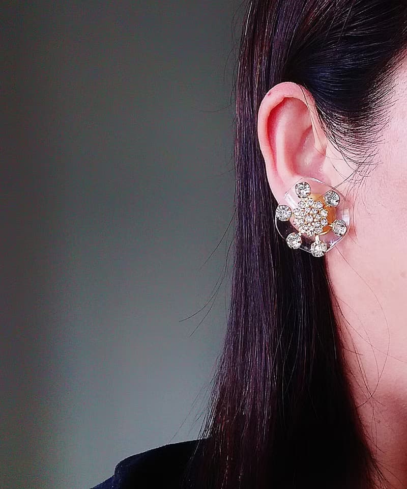 vintage jewelry  典雅萊茵太陽花 夾式耳環