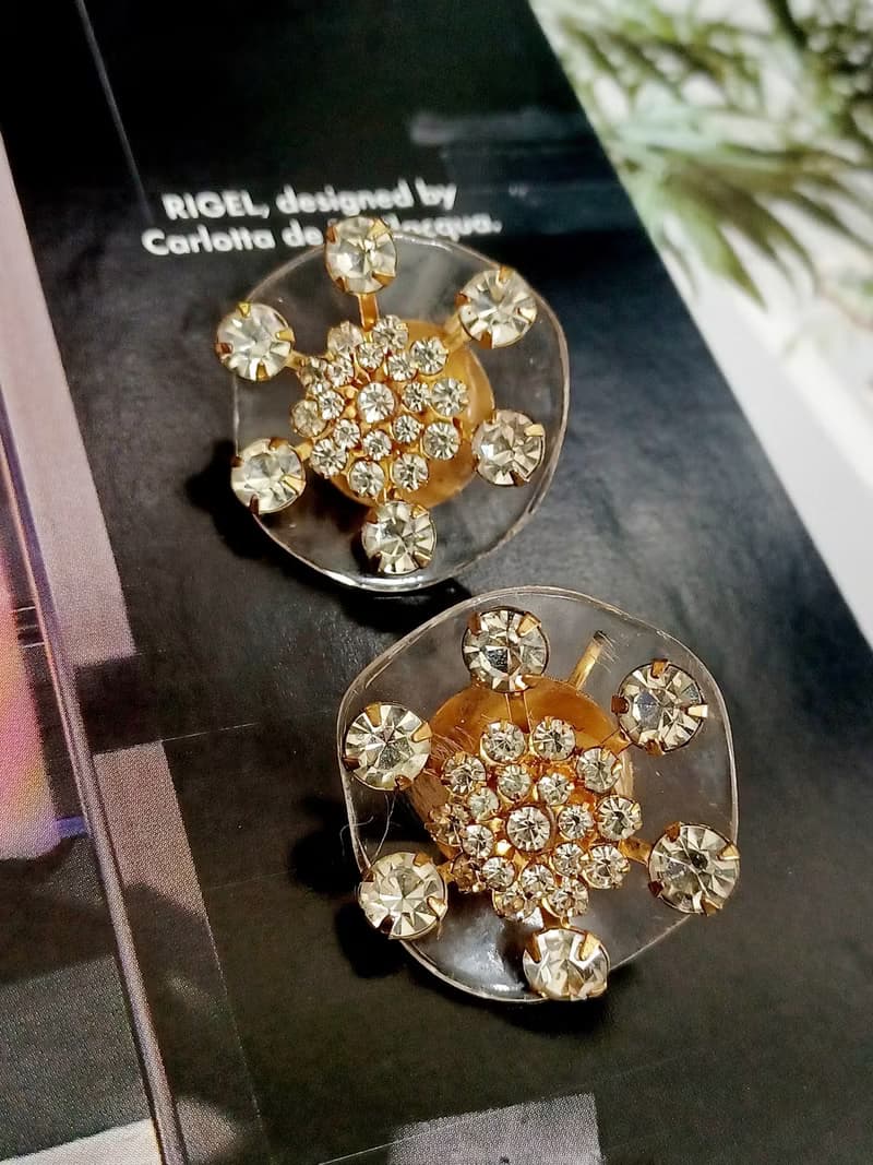 vintage jewelry  典雅萊茵太陽花 夾式耳環