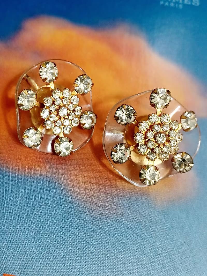 vintage jewelry  典雅萊茵太陽花 夾式耳環