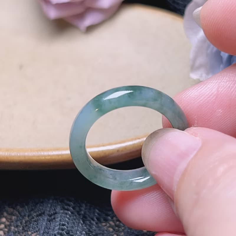 【求‧緣】冰飄花翡翠戒指戒圈 | 國際12.5圍| 天然緬甸玉翡翠A貨