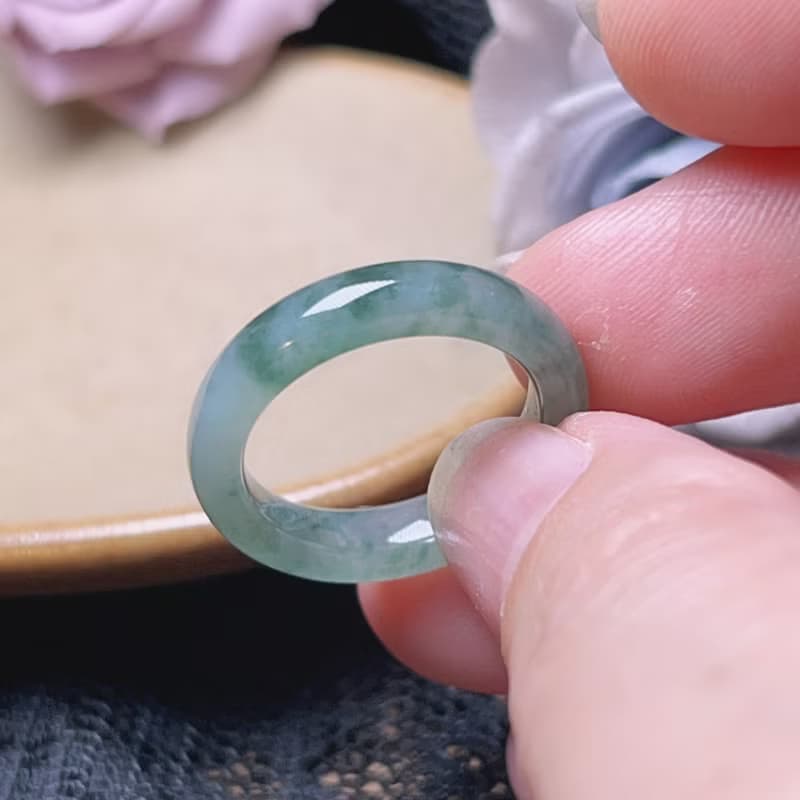 【求‧緣】冰飄花翡翠戒指戒圈 | 國際12.5圍| 天然緬甸玉翡翠A貨