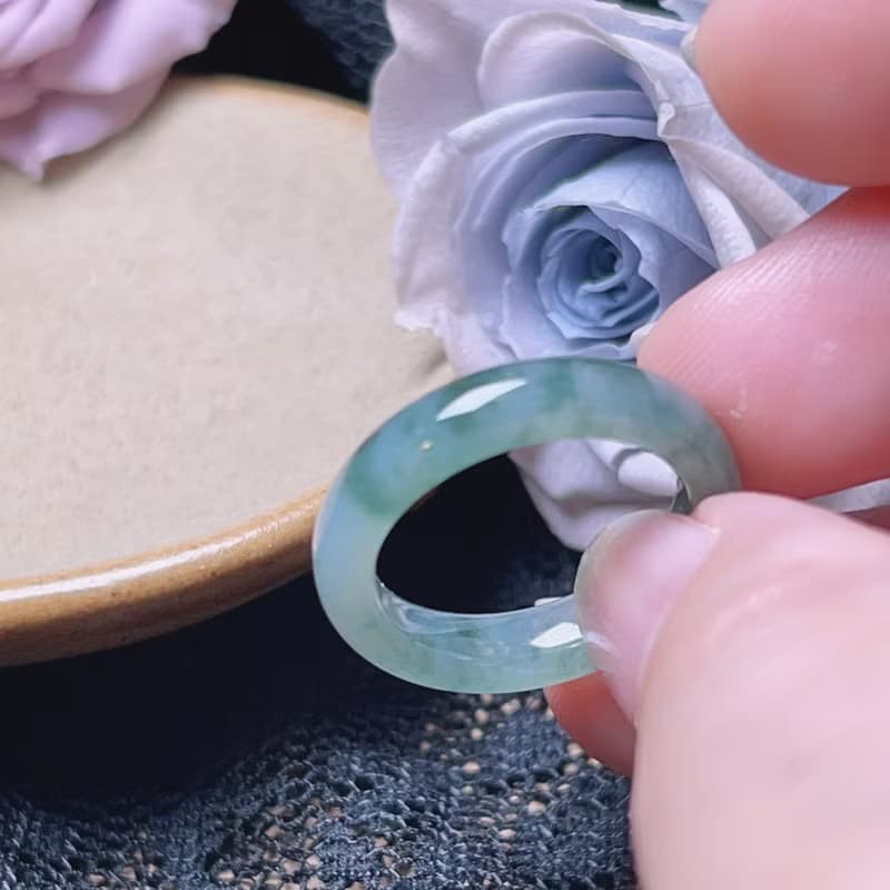 【求‧緣】冰飄花翡翠戒指戒圈 | 國際12.5圍| 天然緬甸玉翡翠A貨