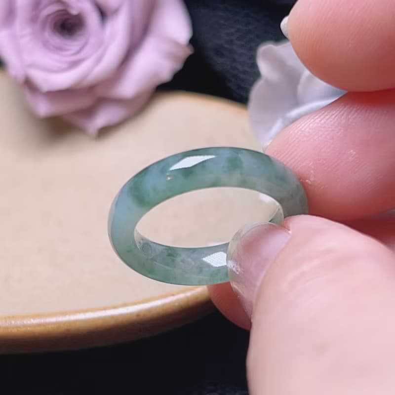【求‧緣】冰飄花翡翠戒指戒圈 | 國際12.5圍| 天然緬甸玉翡翠A貨