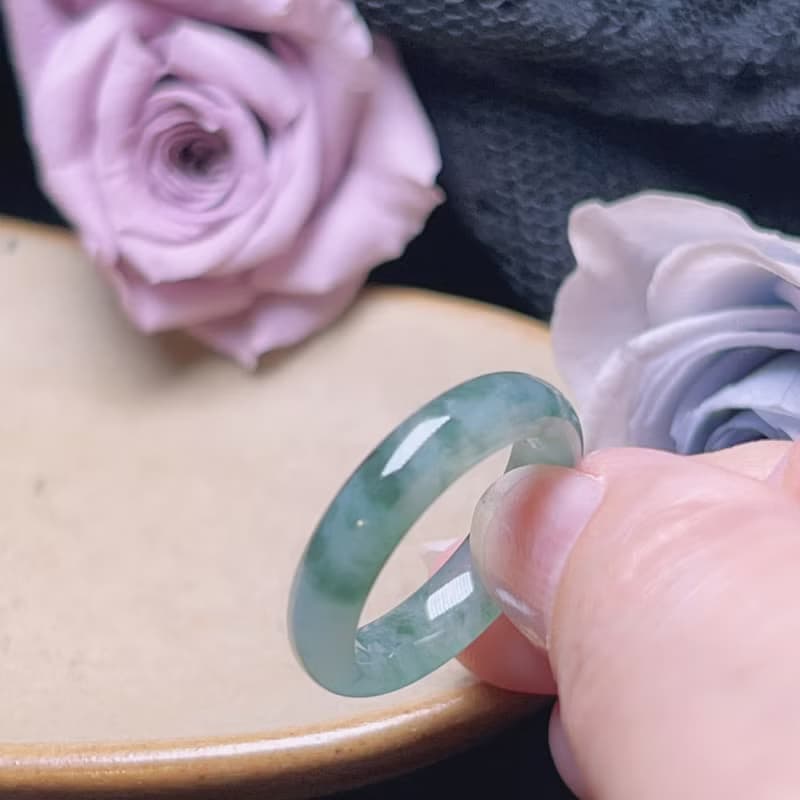 【求‧緣】冰飄花翡翠戒指戒圈 | 國際12.5圍| 天然緬甸玉翡翠A貨