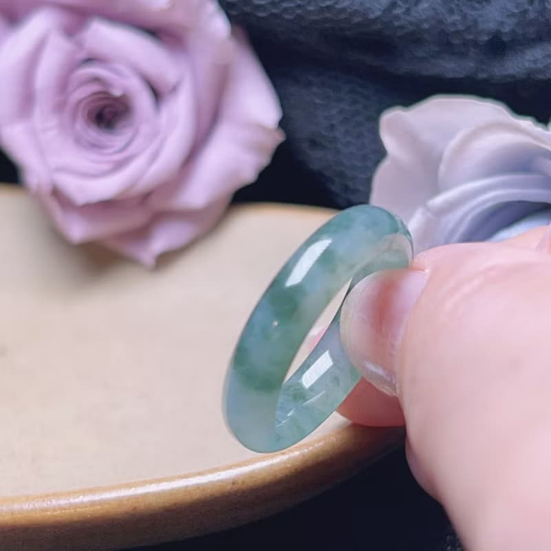 【求‧緣】冰飄花翡翠戒指戒圈 | 國際12.5圍| 天然緬甸玉翡翠A貨
