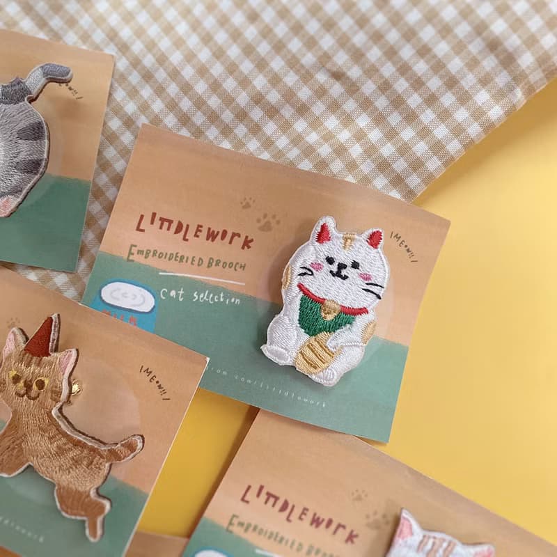 刺繡別針/燙貼 | 貓咪系列 | 招財貓 | Littdlework