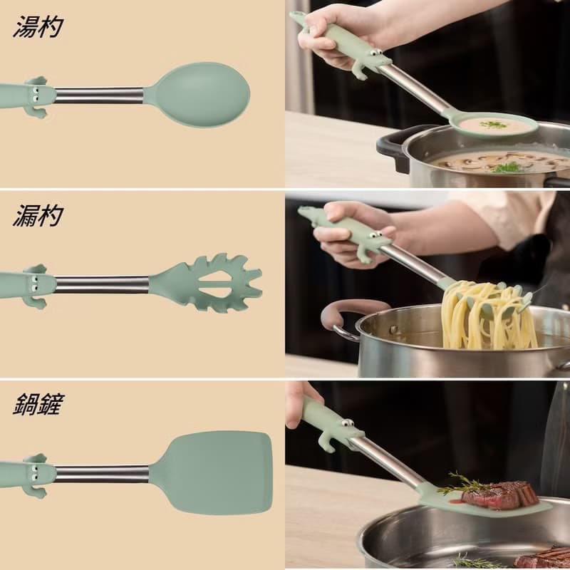 Bone蹦克/不沾鍋造型立掛廚具3件組 鍋鏟 湯杓 漏杓 食品級耐高溫