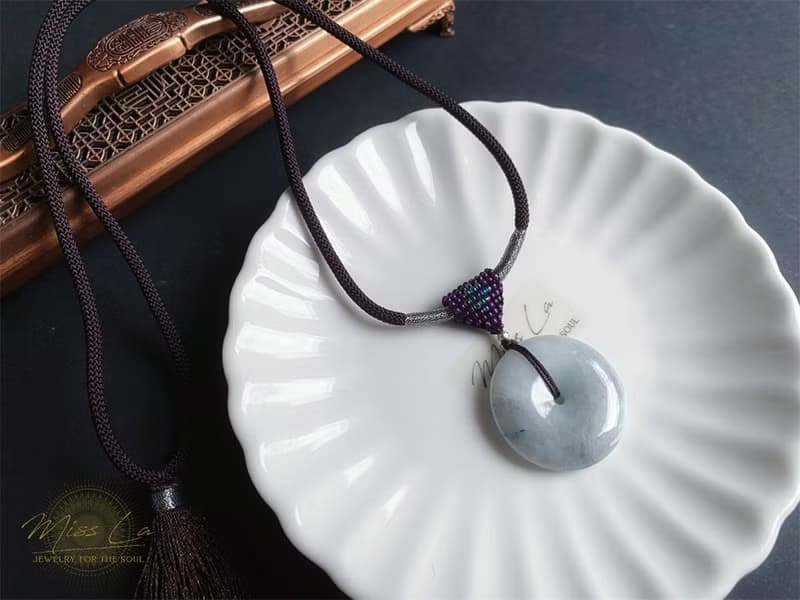 天然緬甸玉翡翠 烏雞帶綠底質細緻 平安扣 項鍊 禮物 水墨風