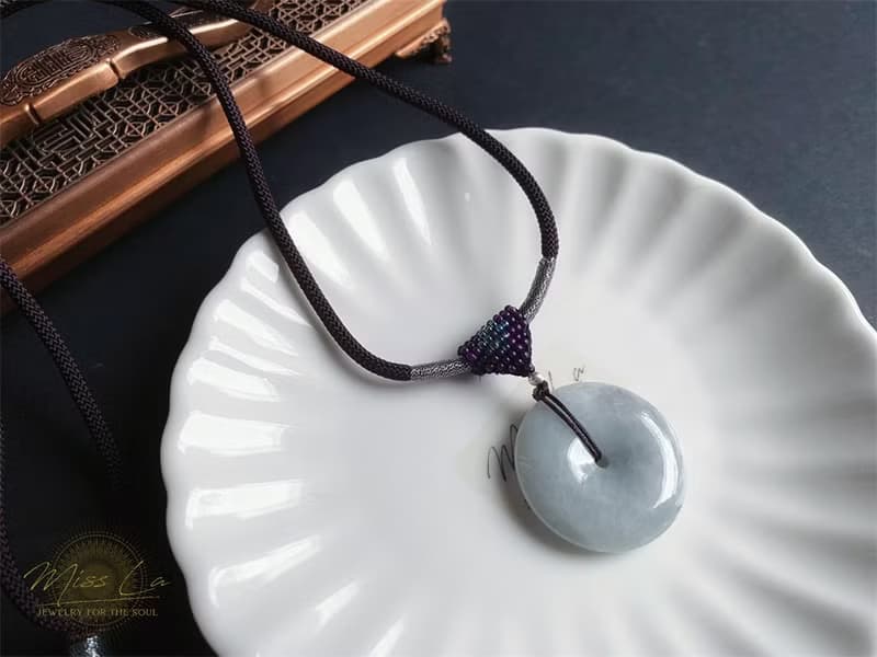 天然緬甸玉翡翠 烏雞帶綠底質細緻 平安扣 項鍊 禮物 水墨風
