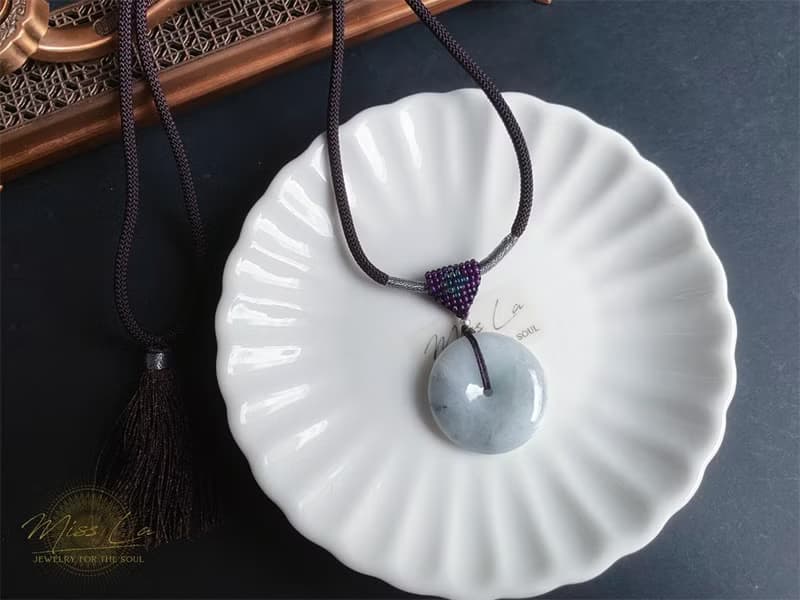 天然緬甸玉翡翠 烏雞帶綠底質細緻 平安扣 項鍊 禮物 水墨風
