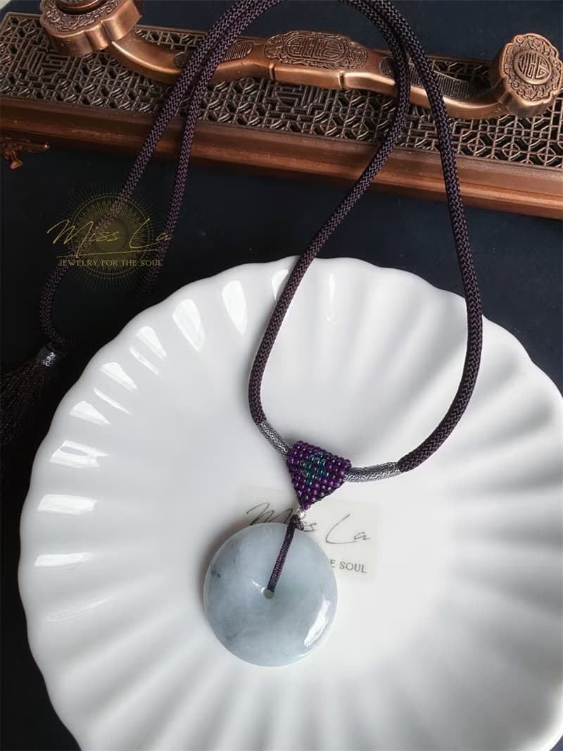 天然緬甸玉翡翠 烏雞帶綠底質細緻 平安扣 項鍊 禮物 水墨風