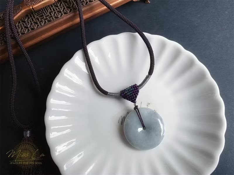 天然緬甸玉翡翠 烏雞帶綠底質細緻 平安扣 項鍊 禮物 水墨風