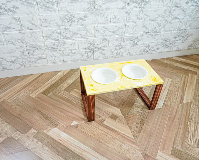 フルイドアート(イエロー)フードスタンド　フードボウル　食器スタンド　小型犬　中型犬　ネコ　木製　オーダー可能