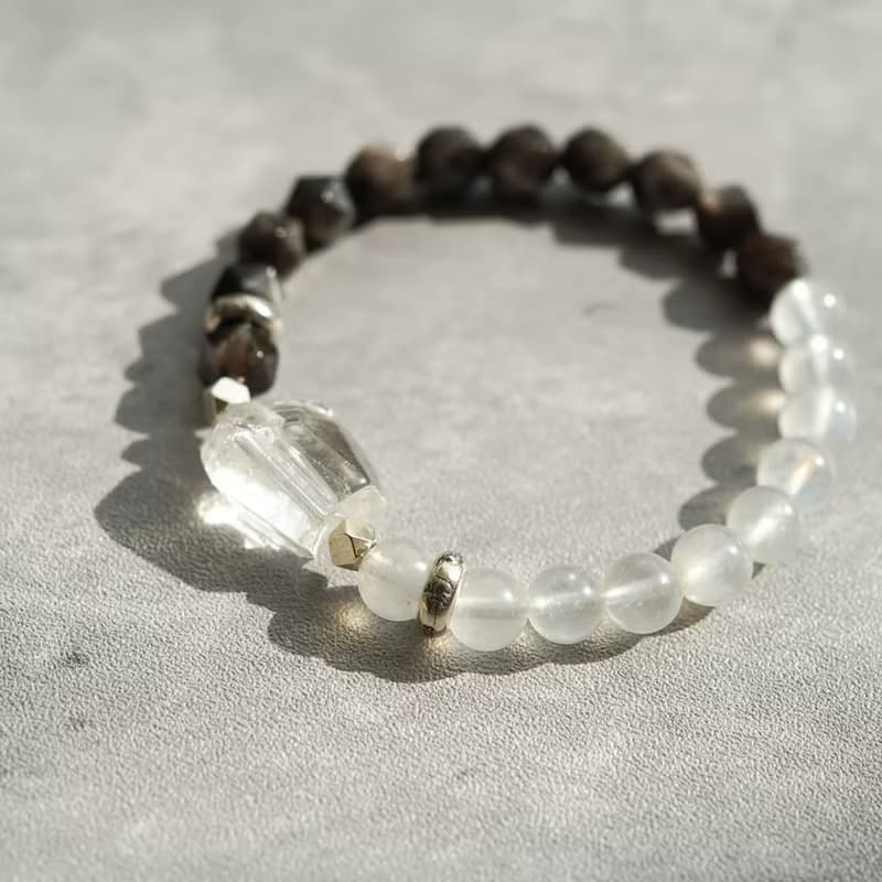 白水晶銀曜石藍月光石925純銀手鏈