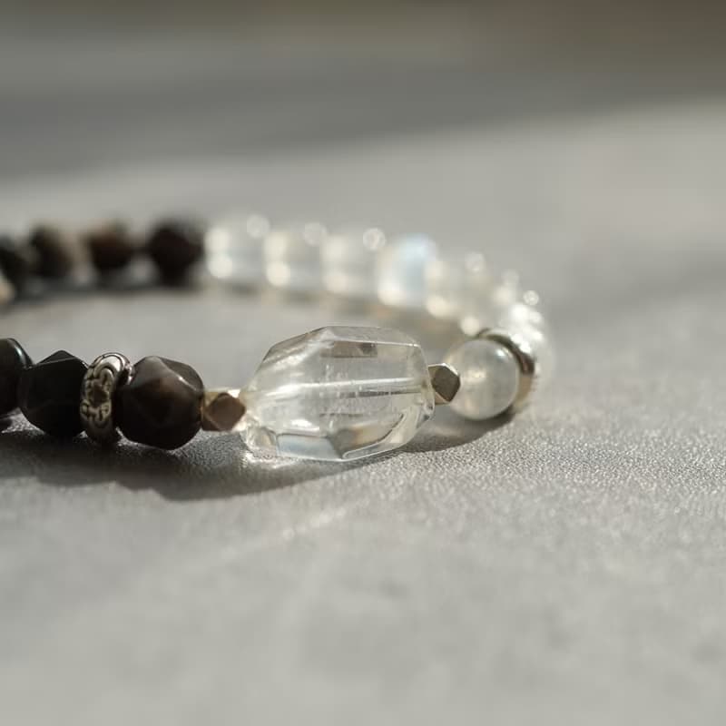 白水晶銀曜石藍月光石925純銀手鏈