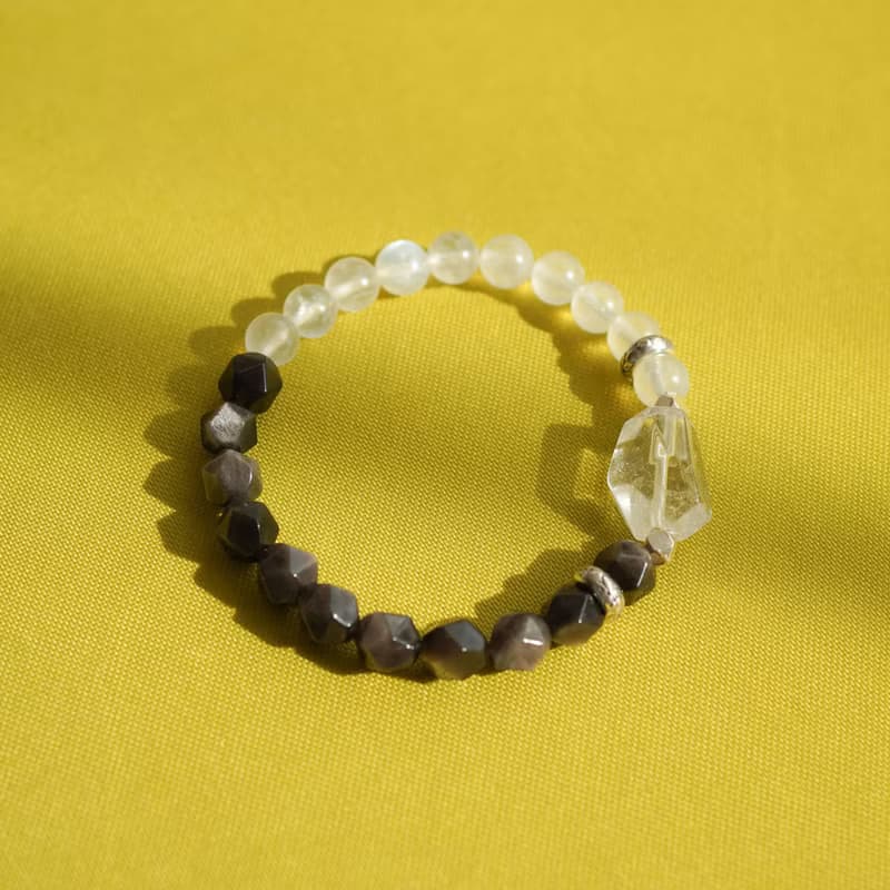 白水晶銀曜石藍月光石925純銀手鏈