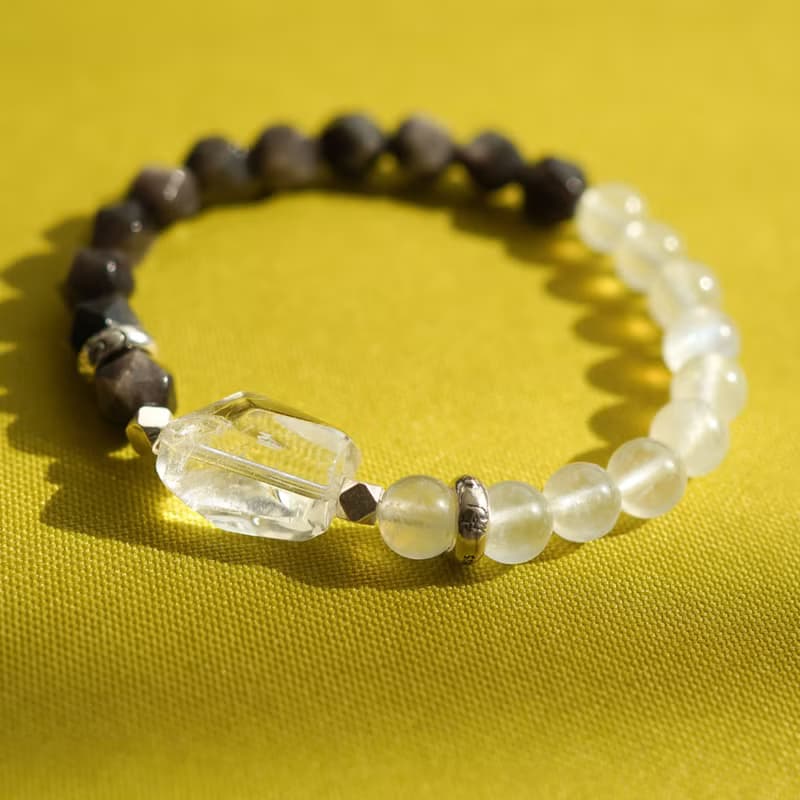 白水晶銀曜石藍月光石925純銀手鏈