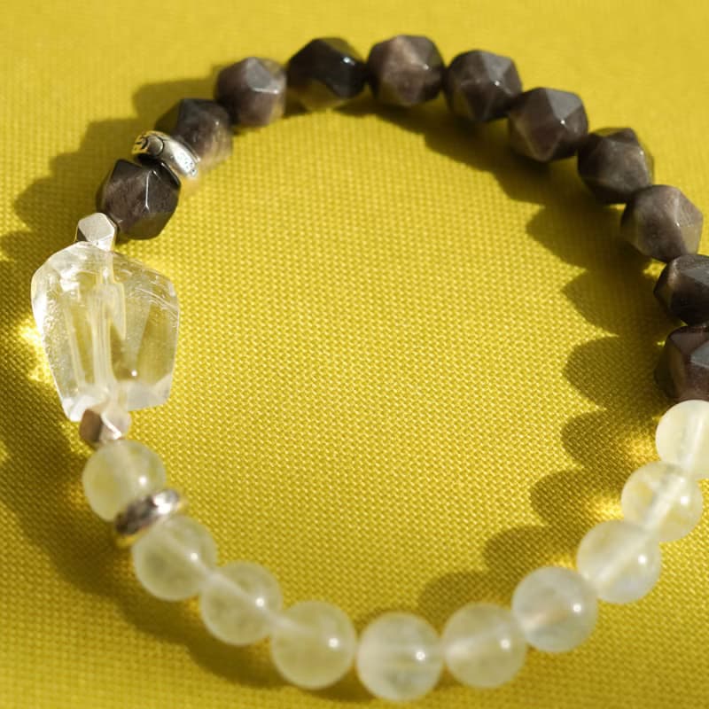 白水晶銀曜石藍月光石925純銀手鏈