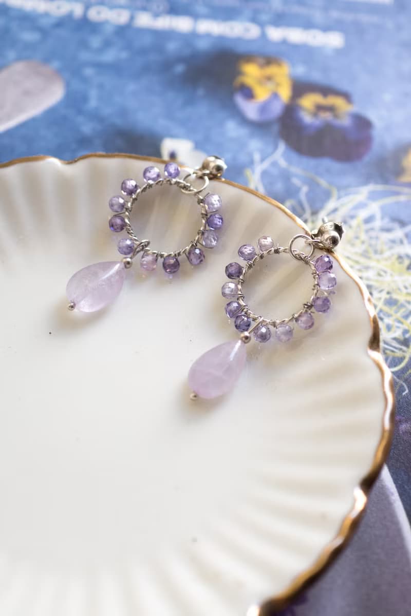 Hoop Earrings, 925 Silver, Amethyst drop, zircon, Aquarius stone, Christmas gift