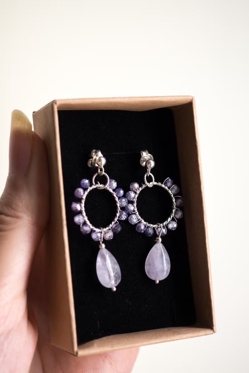 Hoop Earrings, 925 Silver, Amethyst drop, zircon, Aquarius stone, Christmas gift