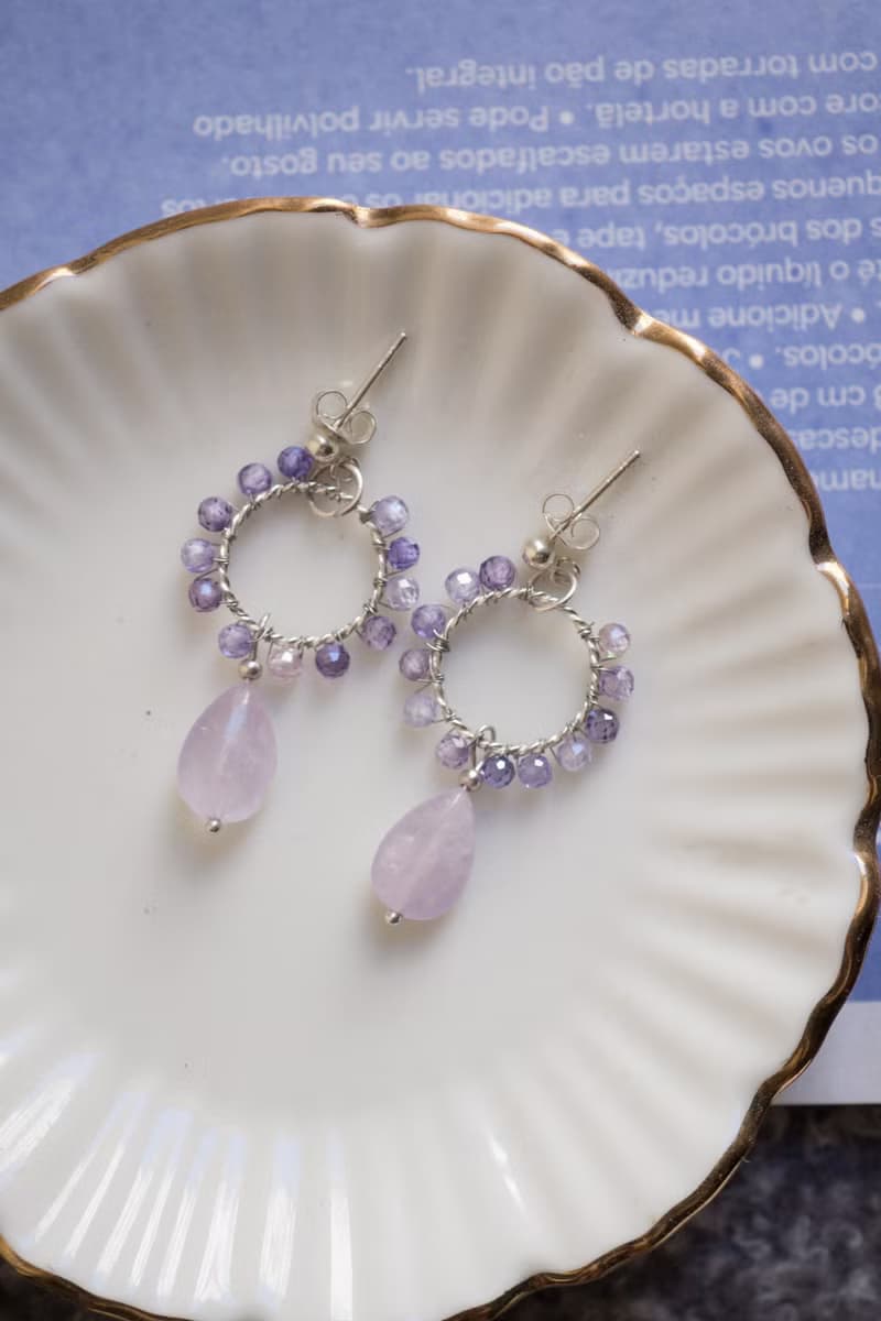 Hoop Earrings, 925 Silver, Amethyst drop, zircon, Aquarius stone, Christmas gift