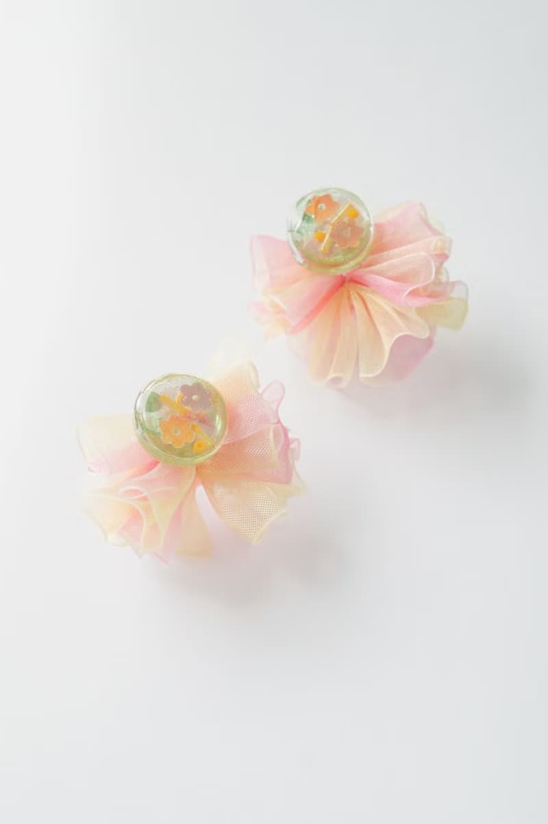 超.  立體紗裙耳環 黃粉漸層