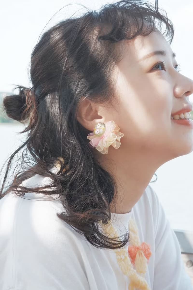 超.  立體紗裙耳環 黃粉漸層