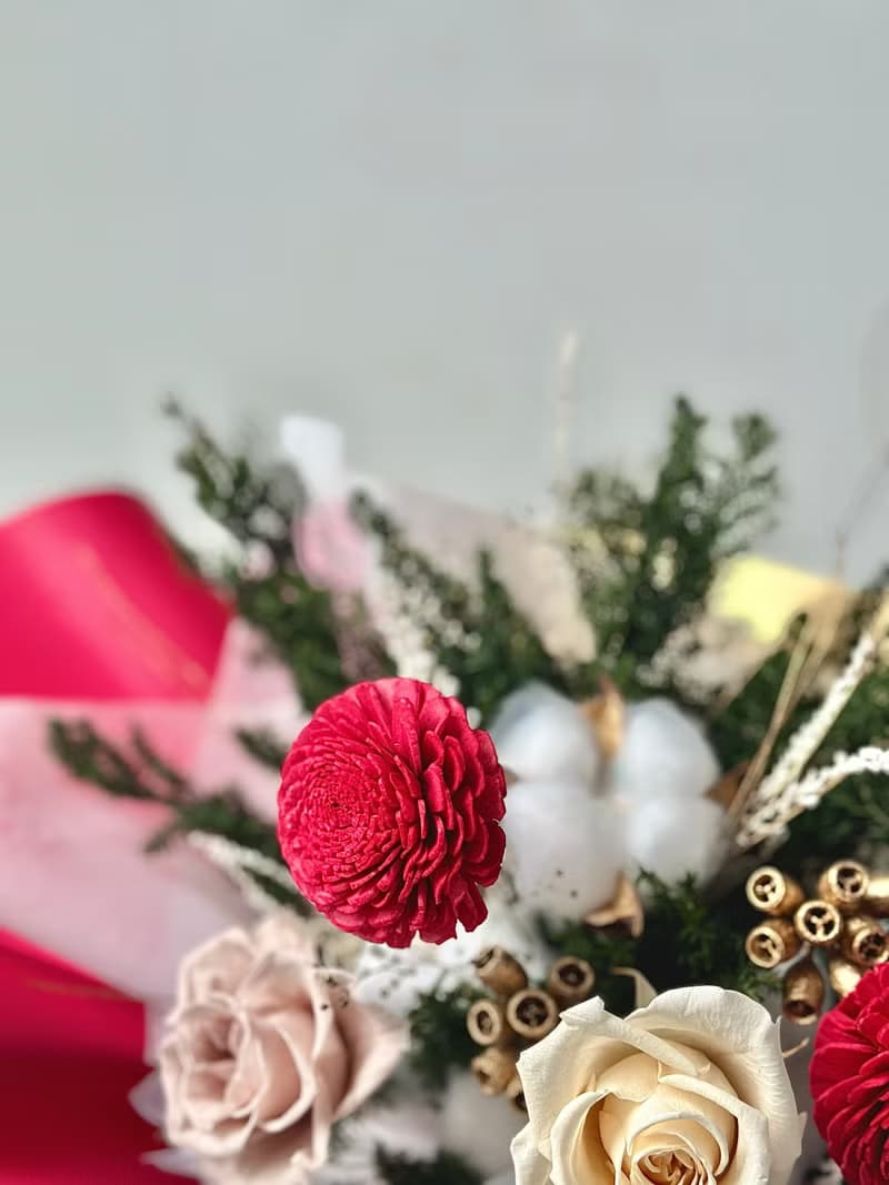 永生聖誕花束 聖誕節 交換禮物 永生花 木棉花 雪松 索拉花
