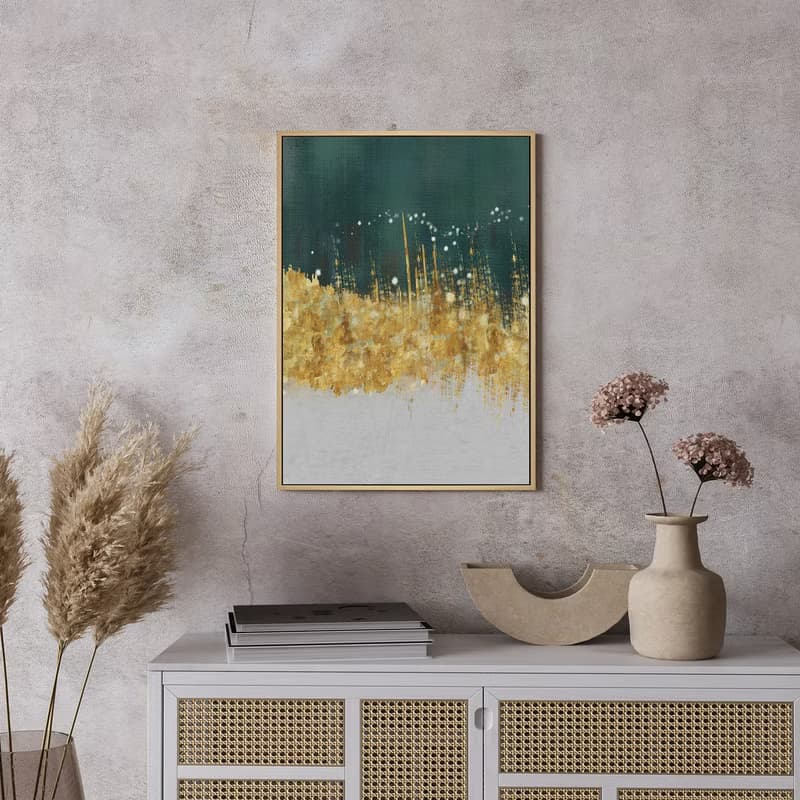 綠松石嵌金絲II - 輕奢金葉子抽象畫/居家設計/臥室掛畫/旅館佈置
