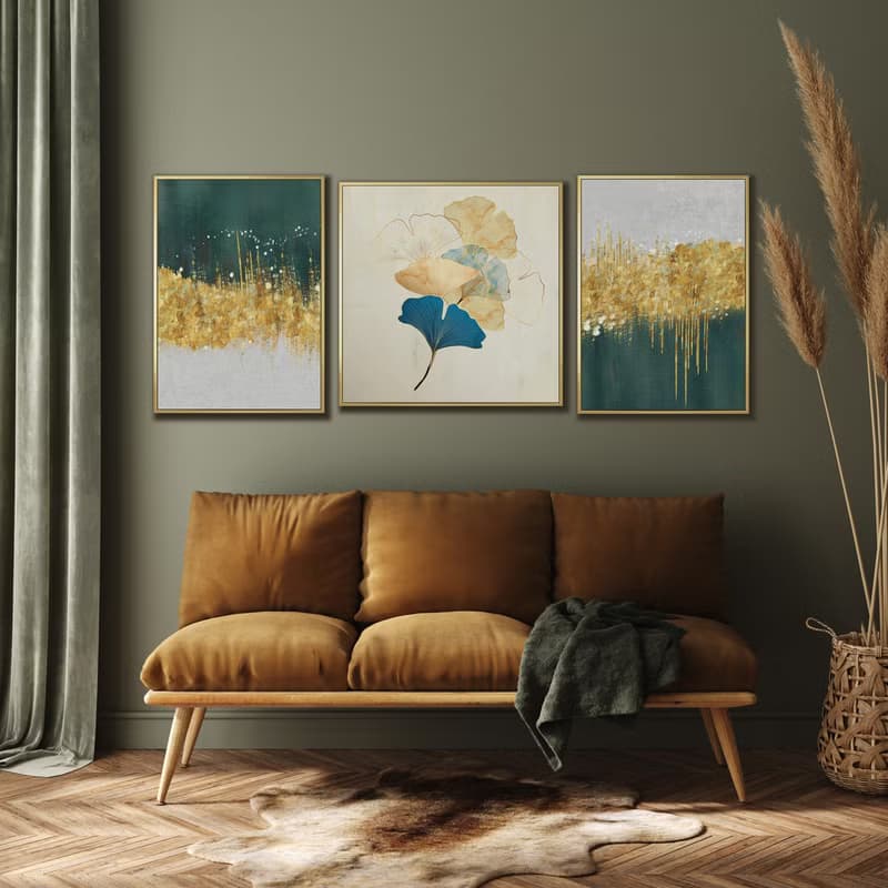 綠松石嵌金絲II - 輕奢金葉子抽象畫/居家設計/臥室掛畫/旅館佈置