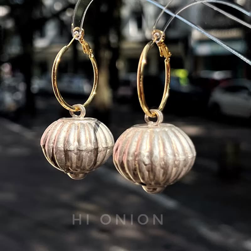 Hi Onion小眾做舊復古誇張圓形耳扣耳環耳夾鈴鐺重工民族風個性