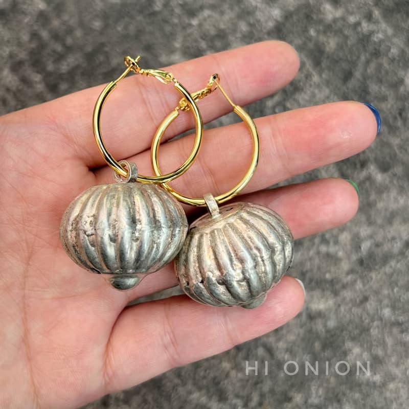 Hi Onion小眾做舊復古誇張圓形耳扣耳環耳夾鈴鐺重工民族風個性