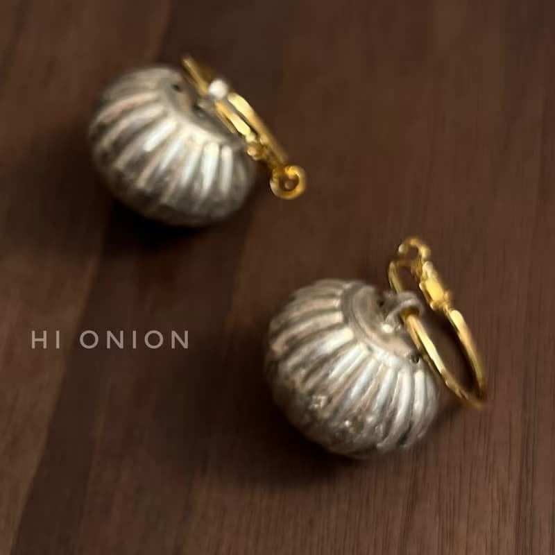 Hi Onion小眾做舊復古誇張圓形耳扣耳環耳夾鈴鐺重工民族風個性