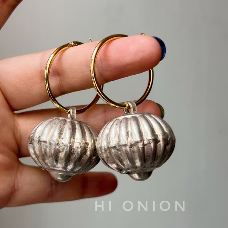 Hi Onion小眾做舊復古誇張圓形耳扣耳環耳夾鈴鐺重工民族風個性