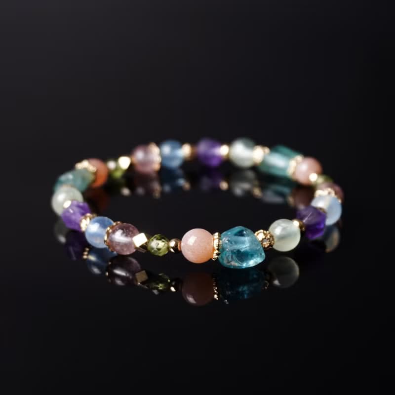 大堡礁 // 藍磷灰石橙月光石橄欖石海洋藍寶 手鍊 // 溝通 智慧