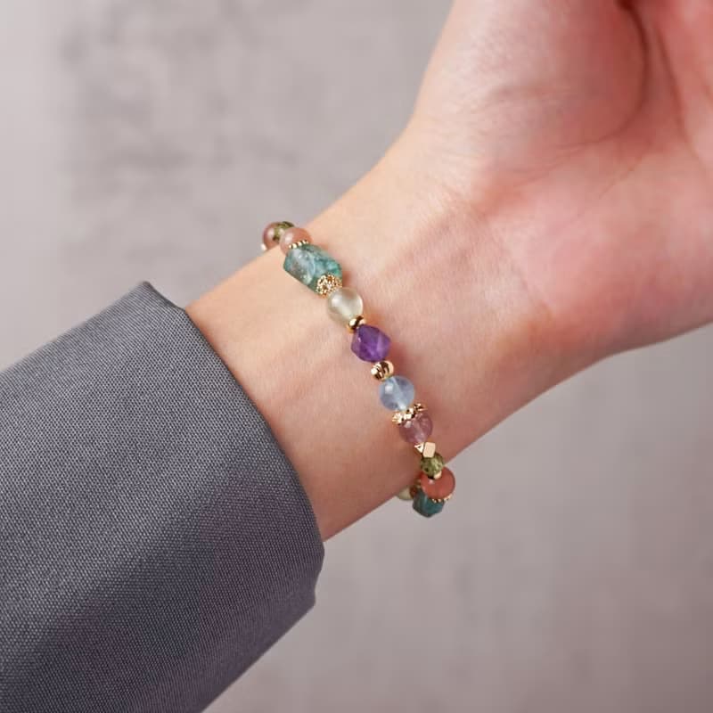 大堡礁 // 藍磷灰石橙月光石橄欖石海洋藍寶 手鍊 // 溝通 智慧