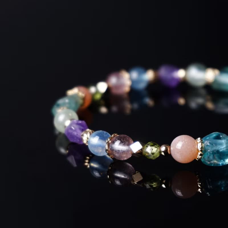 大堡礁 // 藍磷灰石橙月光石橄欖石海洋藍寶 手鍊 // 溝通 智慧