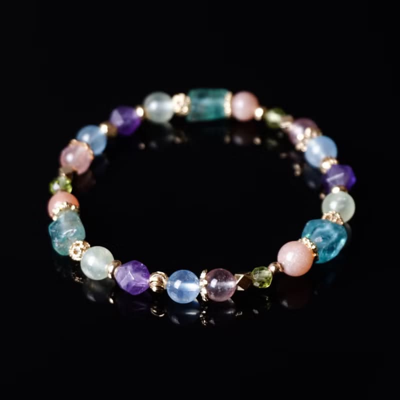 大堡礁 // 藍磷灰石橙月光石橄欖石海洋藍寶 手鍊 // 溝通 智慧