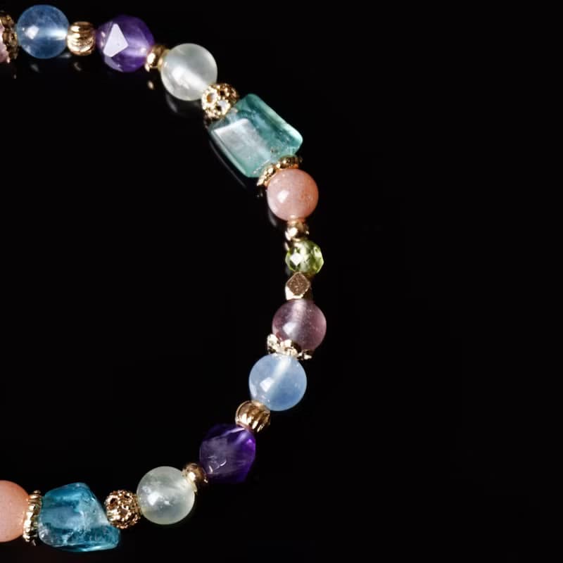 大堡礁 // 藍磷灰石橙月光石橄欖石海洋藍寶 手鍊 // 溝通 智慧
