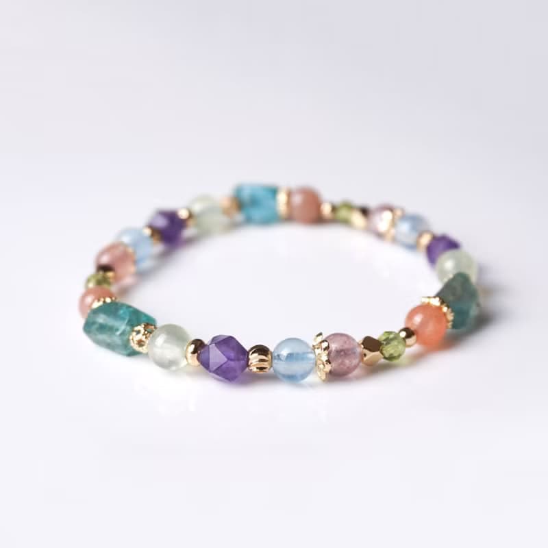 大堡礁 // 藍磷灰石橙月光石橄欖石海洋藍寶 手鍊 // 溝通 智慧