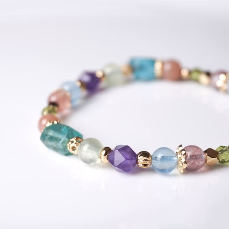 大堡礁 // 藍磷灰石橙月光石橄欖石海洋藍寶 手鍊 // 溝通 智慧