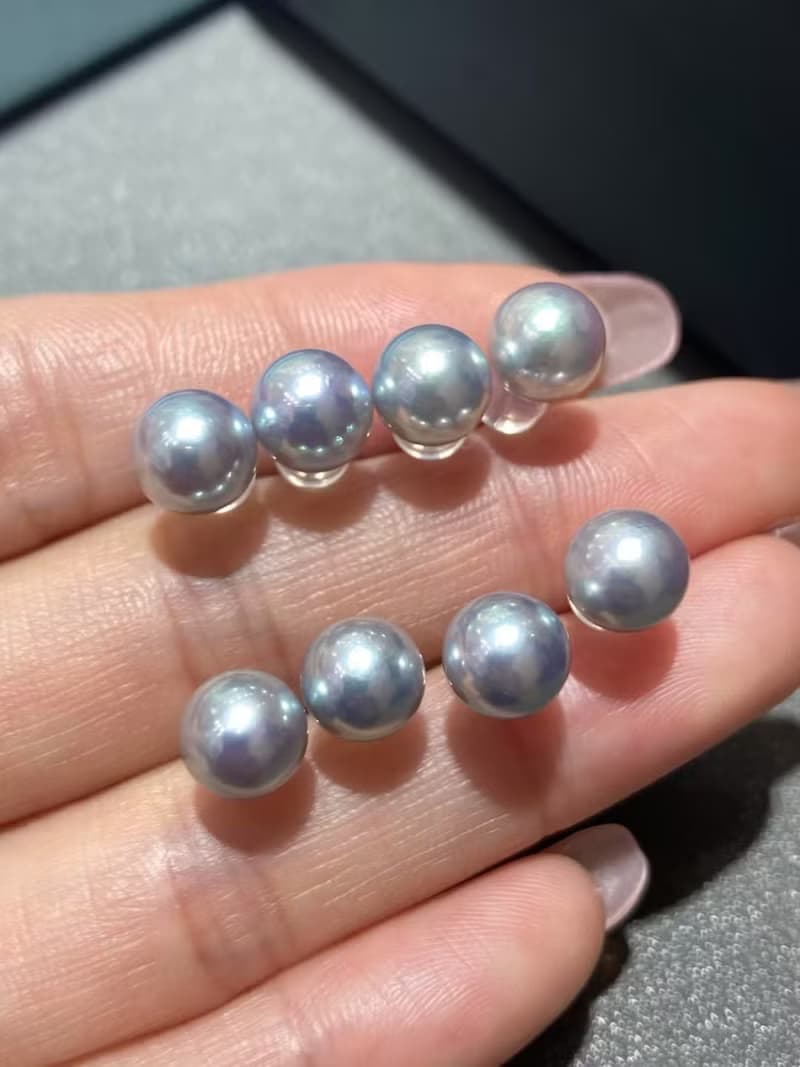 回饋粉絲款靜夜光真多麻灰天然珍珠真珠耳環7–7.5mm18K金耳針